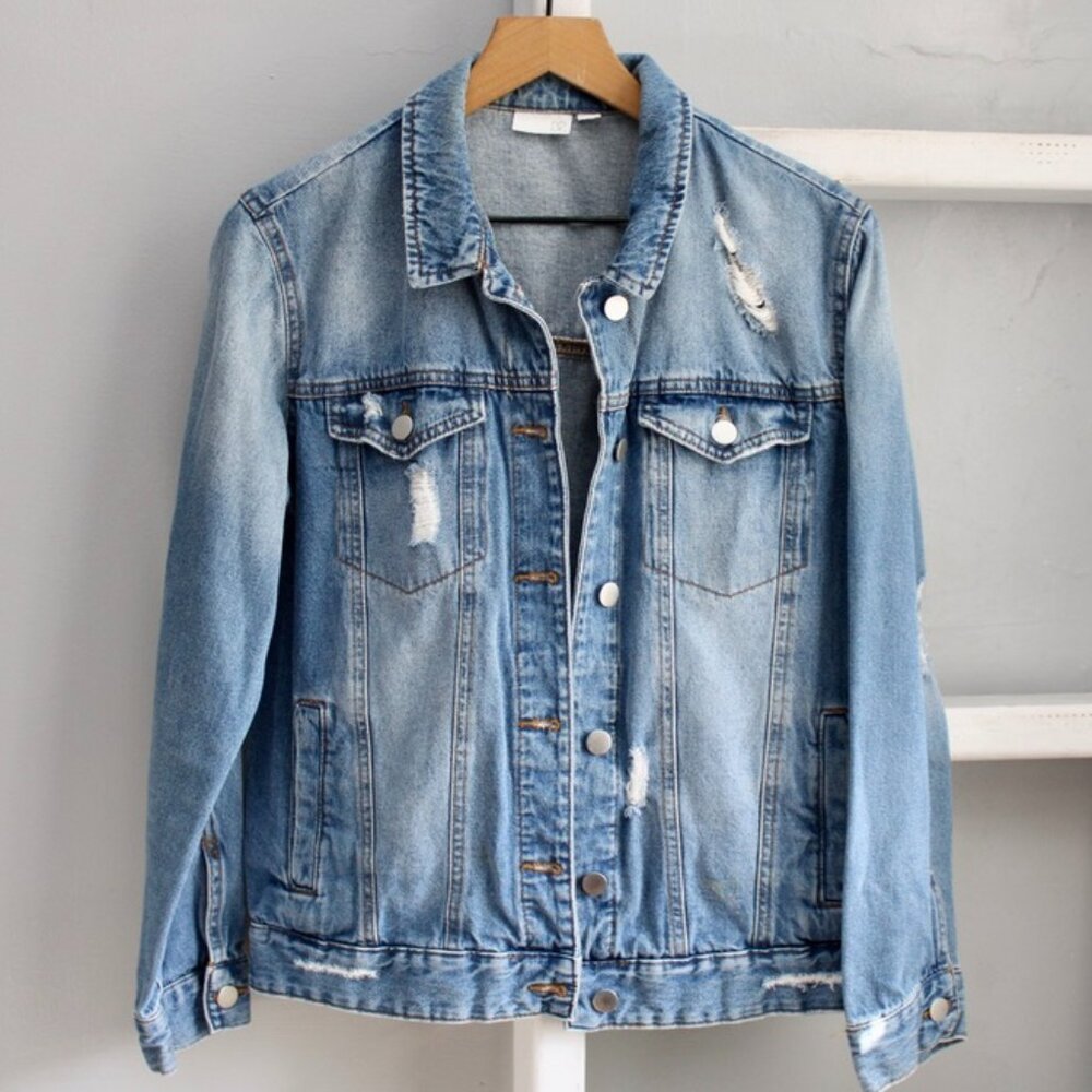 BP Women's Blue Distressed Denim Jean Jacket Size Small